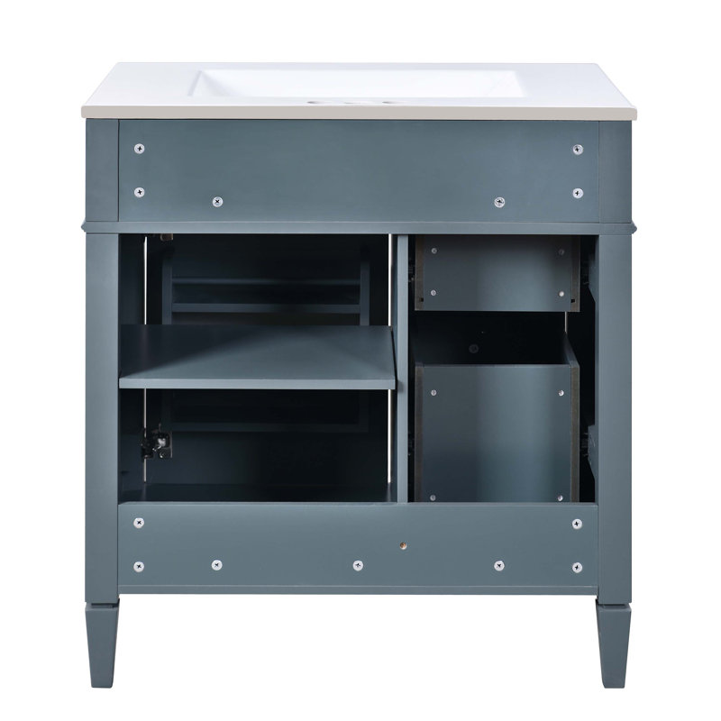 30'' Bathroom Vanity with Top Sink, Modern Bathroom Storage Cabinet with 2 Drawers and a Tip-out Drawer, Single Sink Bathroom Vanity