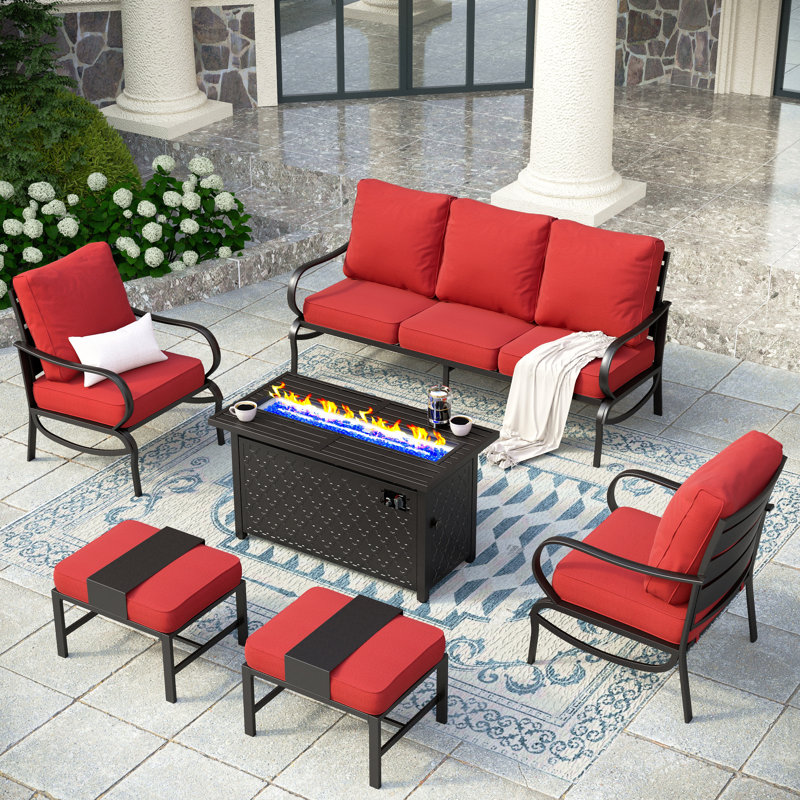 Tapasi Outdoor Patio Conversation Furniture Set, Red, Yes