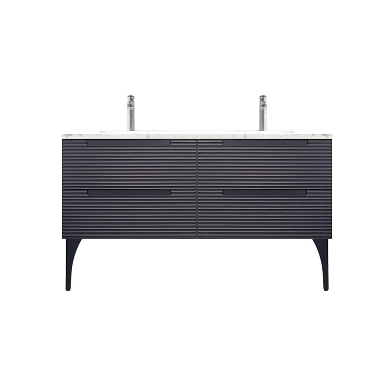 Ensemble de meuble-lavabo double 64 po Ariyannah, Bleu marine