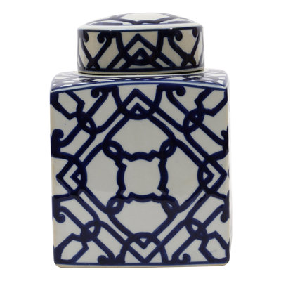 Decorative Square Ceramic Ginger Jar with Lid