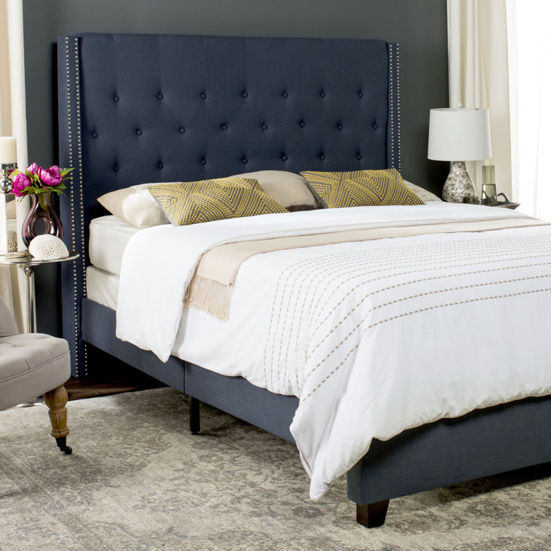 Wampler Upholstered Standard Bed, Navy, Twin