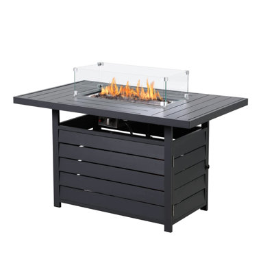 54.3 Patio Rectangular Fire Pit Table, 50000 , , Stainless Burner, Lava Rock, Waterproof Cover, A Functional Outdoor Addition Dark Grey Aluminum Gas Pit, Provides Heat Source