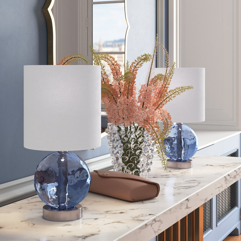 Ensemble de lampes de table 14,5 po Houghton, Bleu / nickel brossé