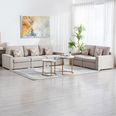 Cooper Linen 5-Seater Sofa with Cupholder