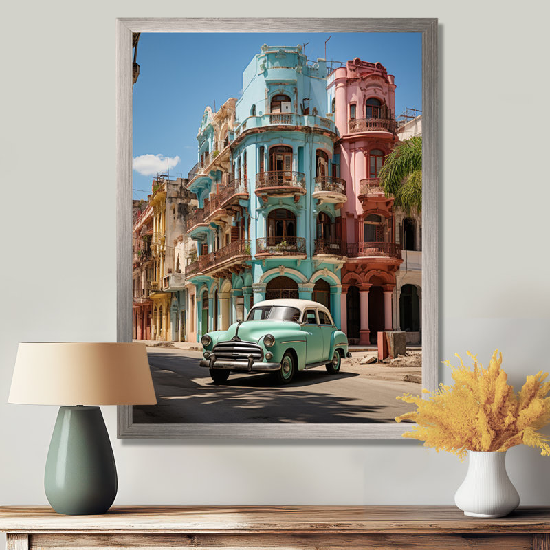 Dampierre Cuba Havana Architecture On Canvas Print, 20" H x 12" W x 1" D, White Floater Framed