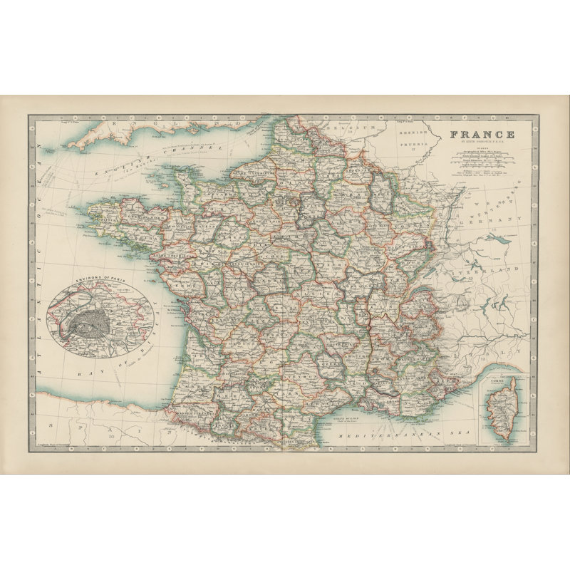 Johnston's Map Of France by Johnston - Wrapped Canvas Print, 51cm H x 76cm W x 3.8cm D