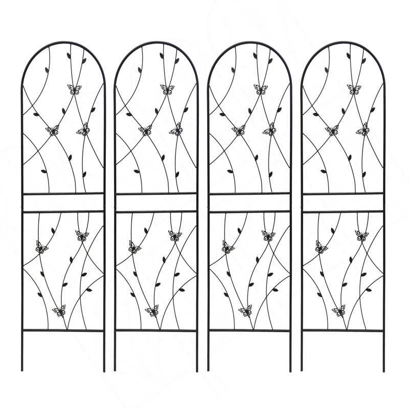Paquet de 4 treillis de jardin en métal 71 po x 19,7 po antirouille pour plantes grimpantes, support de fleur extérieur papillon noir