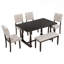 Ensemble de table et chaises de salle à manger 6 pièces avec pieds de forme spéciale et dossiers et coussins recouverts de mousse pour la salle à manger-993480486