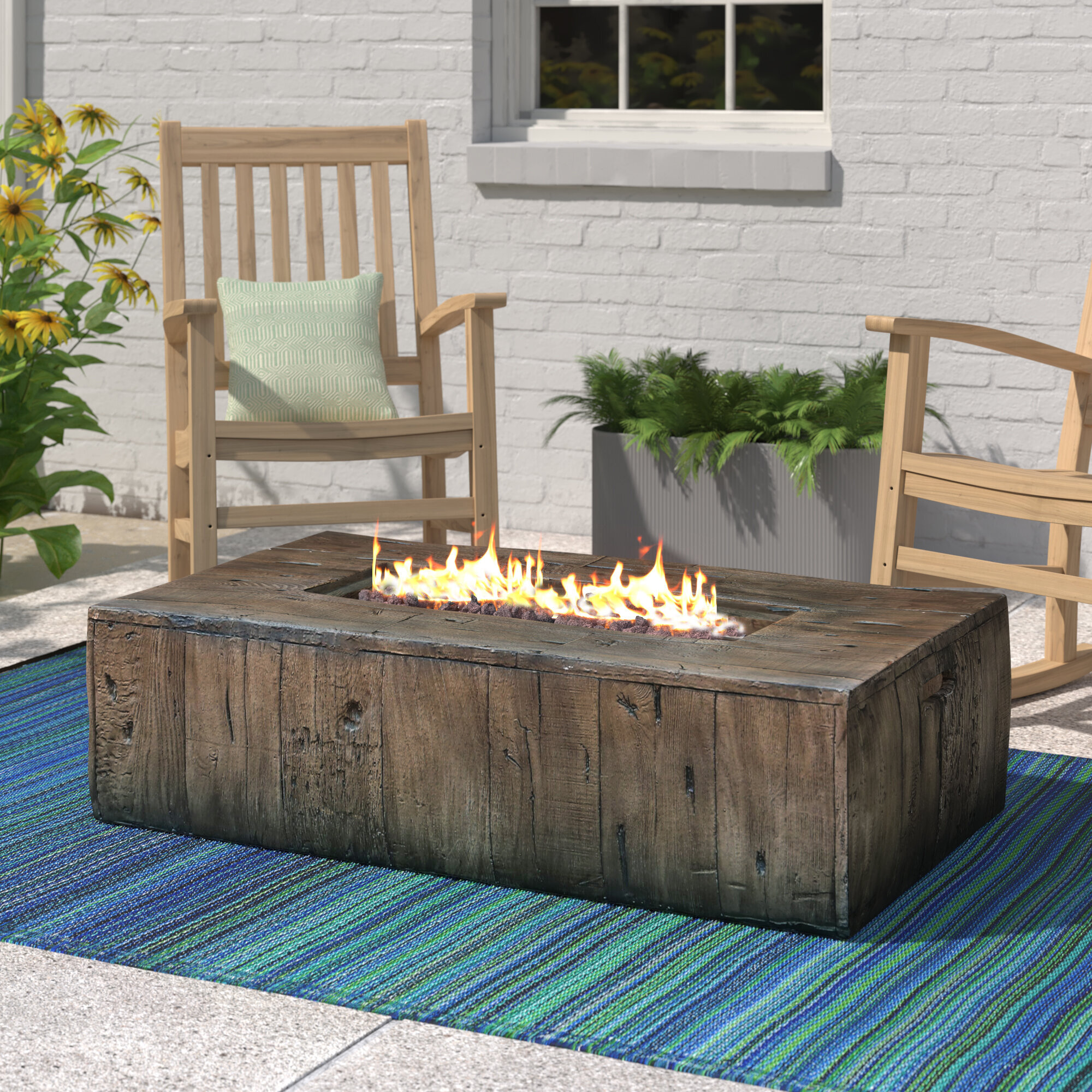 Sunnydaze Rustic Faux Wood Outdoor Propane Gas Fire Pit Coffee