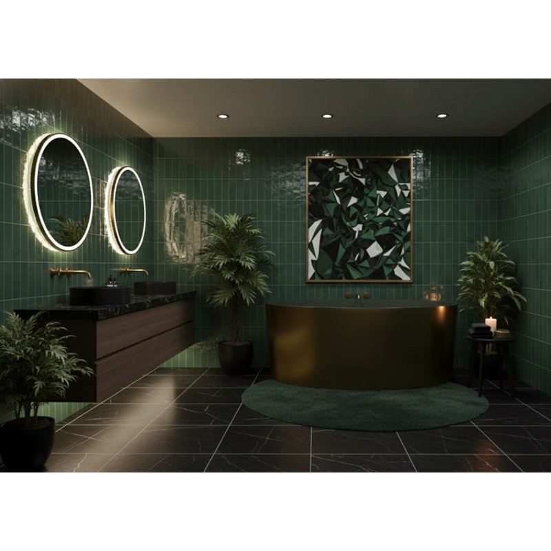 Vast Studio 58.9” Aged Brass/Green Freestanding Round Bathtub – Deep Soaking Tub with Minimalist Spa-Inspired Modern Design & Seamless Matte Luxury Finish