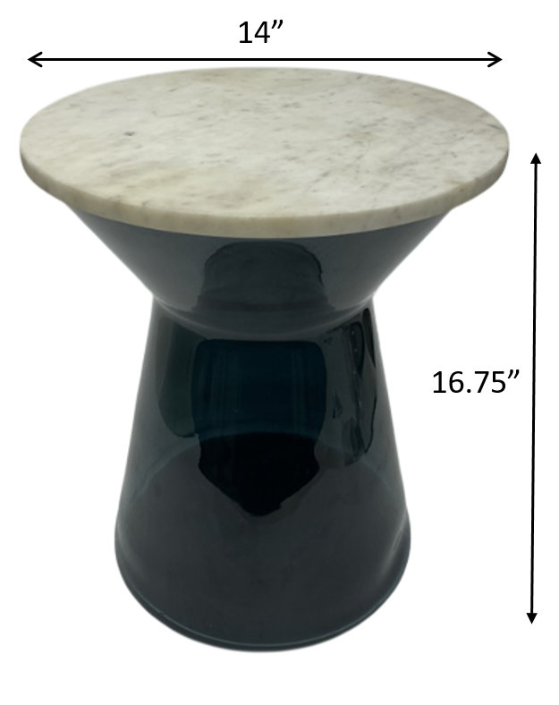 Table d'appoint Arden en verre bleu indigo et marbre