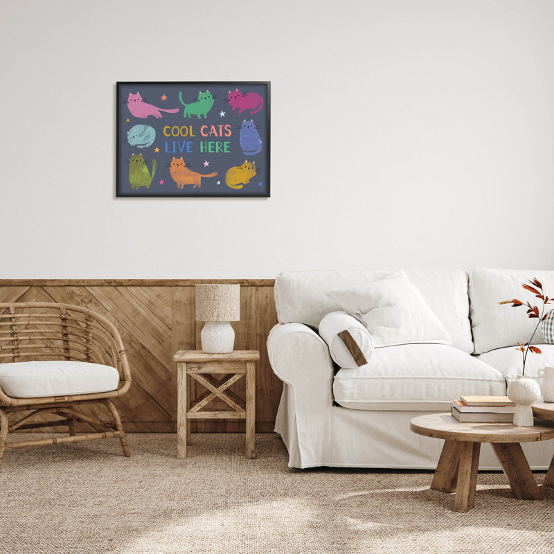 «Cool Cats Live Here», estampe numérique par Lisa Perry White, H 24 po x l 30 po x P 1,5 po, Giclée encadrée noir minuit