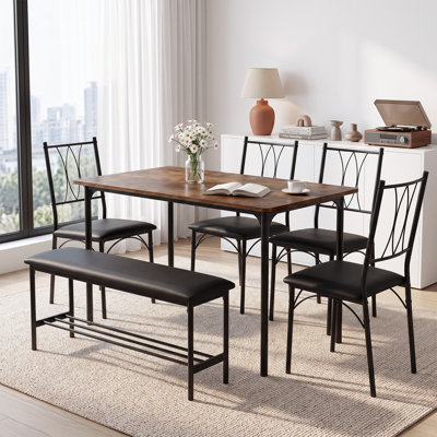 Ensemble de table de salle à manger 6 pièces de 47 po pour 6 personnes, table de cuisine et chaises rembourrées en polyuréthane avec banc pour petits espaces