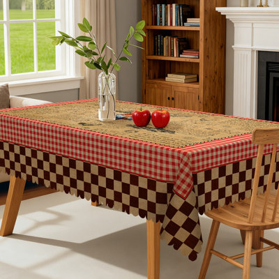 Machine-washable polyester tablecloth with rooster country design