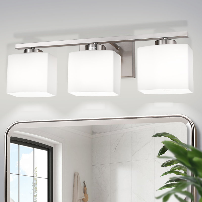 Luminaire moderne à 3 lumières avec abat-jour en verre carré, Nickel, 3