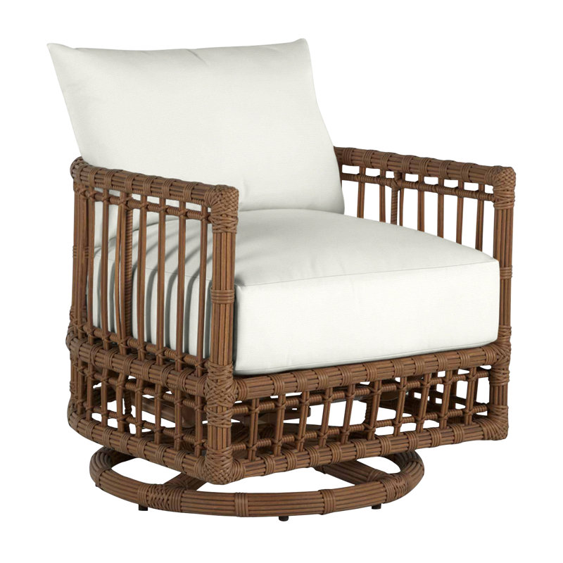 Newport Swivel Patio Chair with Cushions, No Welt, Natural White