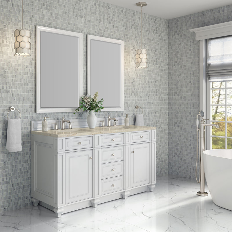 Bristol 60" Double Vanity Set, Bright White, Tajnar Eclos, 8" Widespread