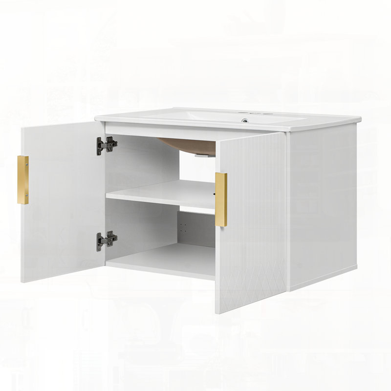 Meuble-lavabo rétro avec lavabo en céramique, Blanc