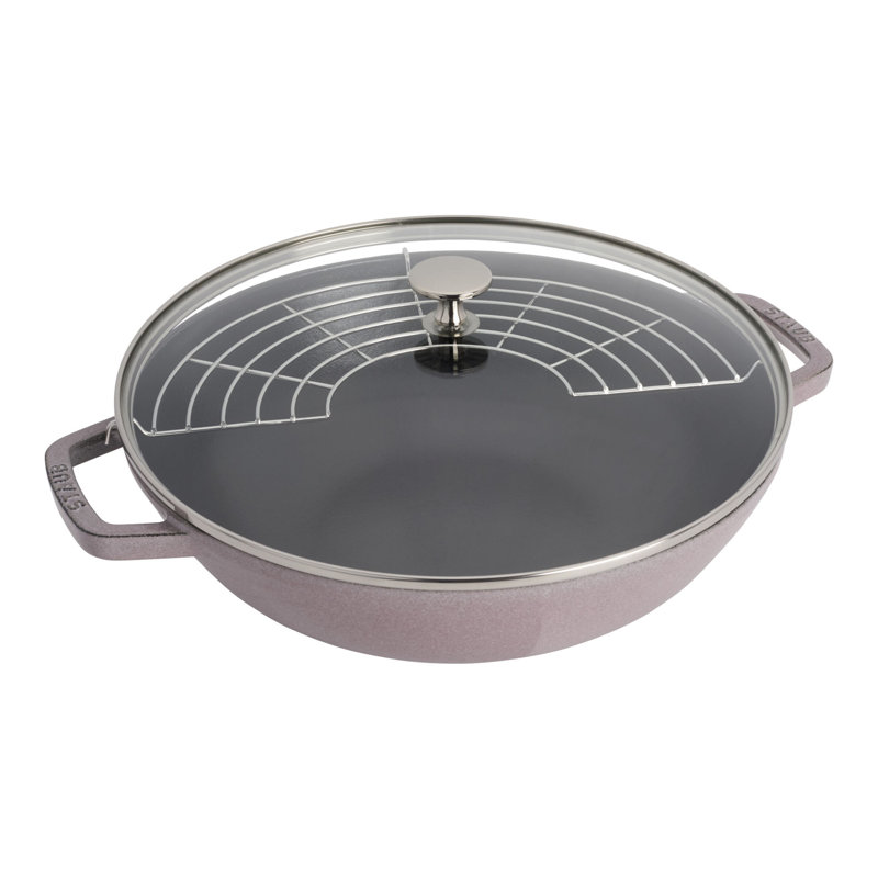 Wok en fonte avec couvercle Staub, Pivoine rose