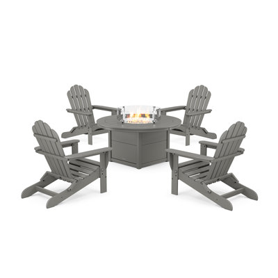 5-Piece Monterey Bay Folding Adirondack Conversation Set with Fire Pit Table
