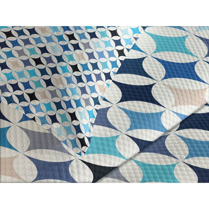 Ambesonne Geometric Bedspread Set Modern Blue Circles Multicolor, King Coverlet/Bedspread + 2 Standard Shams