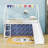 Metal House Twin Loft Bed With Slide, Curtain Set, Guardrails And Ladder-1516796781