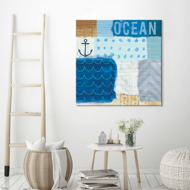 «Beachscape Collage II», art textuel sur toile, H 18" x l 18" x P 1", Toile tendue