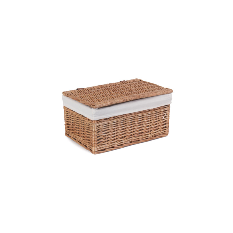 Wicker Storage Basket Hamper with Lining, 19 cm H x 25 cm W x 37 cm D, Double Steamed/White Lining