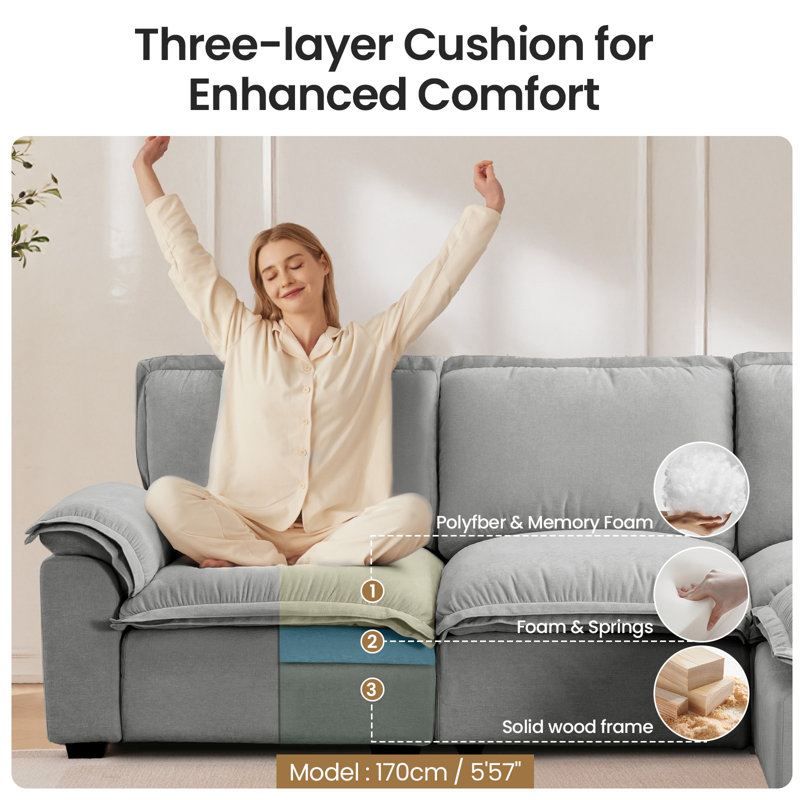 Chenille Upholstered L-Shaped Modular Sofa with Movable Ottoman , Gray