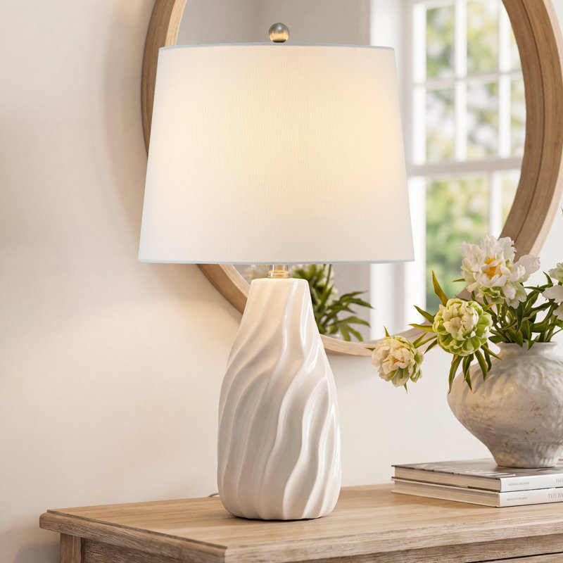 Lampe de table moderne en céramique blanche de 60 cm (23,6 po) avec variateur à 3 niveaux pour chambre, salon et entrée