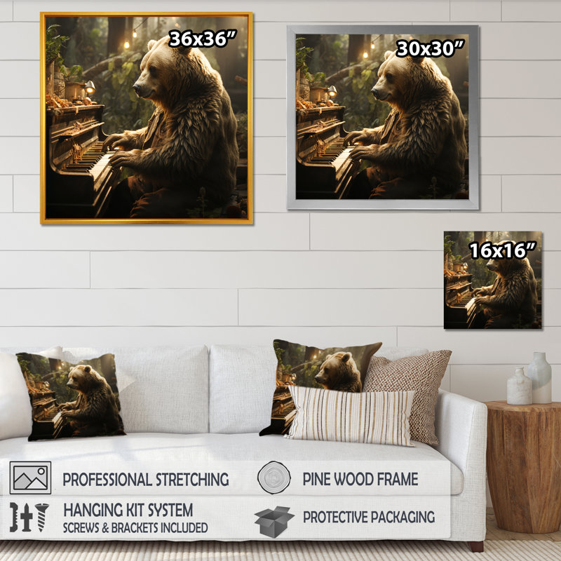 Forest Bear Playing Piano - Bear 2 Wall Art, Wrapped Canvas, 36" H x 36" W x 1.5" D