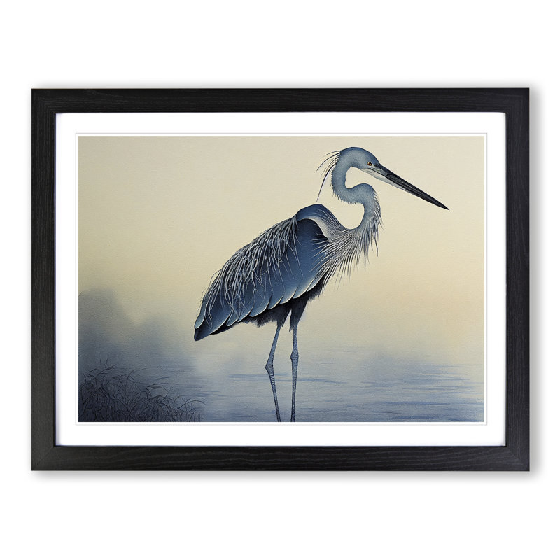 Heron Bird Vol.1 - Single Picture Frame Print, Black, 25cm H x 34cm W x 2cm D
