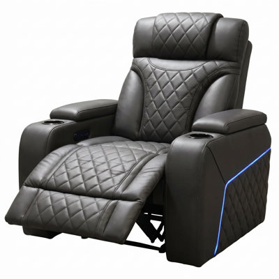 Swiss 38" Wide Breathable Vegan Leather Power Recliner with Articulating Headrests and Wireless Charging