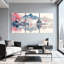 Paysage et nature montagne, cerisier en fleurs, pagode, reflet, eau, paysage, ensemble de 3 impressions sur toile-1273524641