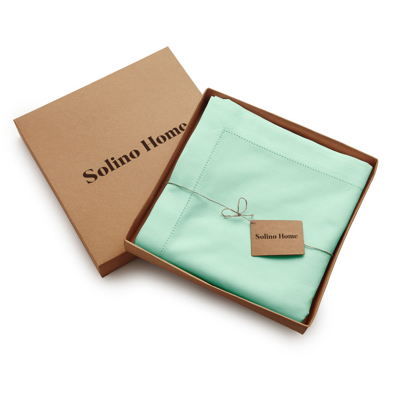Cotton Linen Hemstitch Tablecloth, Aqua, 84" x 60"