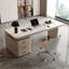 Bureau blanc / blanc + beige pierre rectangulaire + bois manufacturé avec 3 tiroirs-2006980030