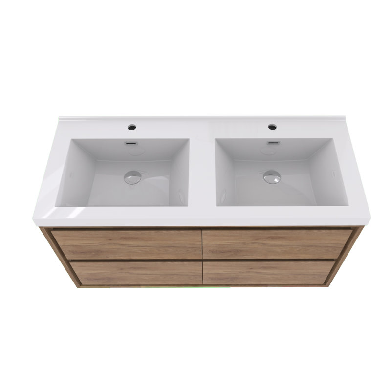 Azden 47" Wall-Mounted Double Bathroom Vanity Set, White Oak