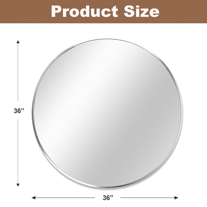 Miroir mural Zailynn, H 36 po x l 36 po x P 1,1 po, Argenté