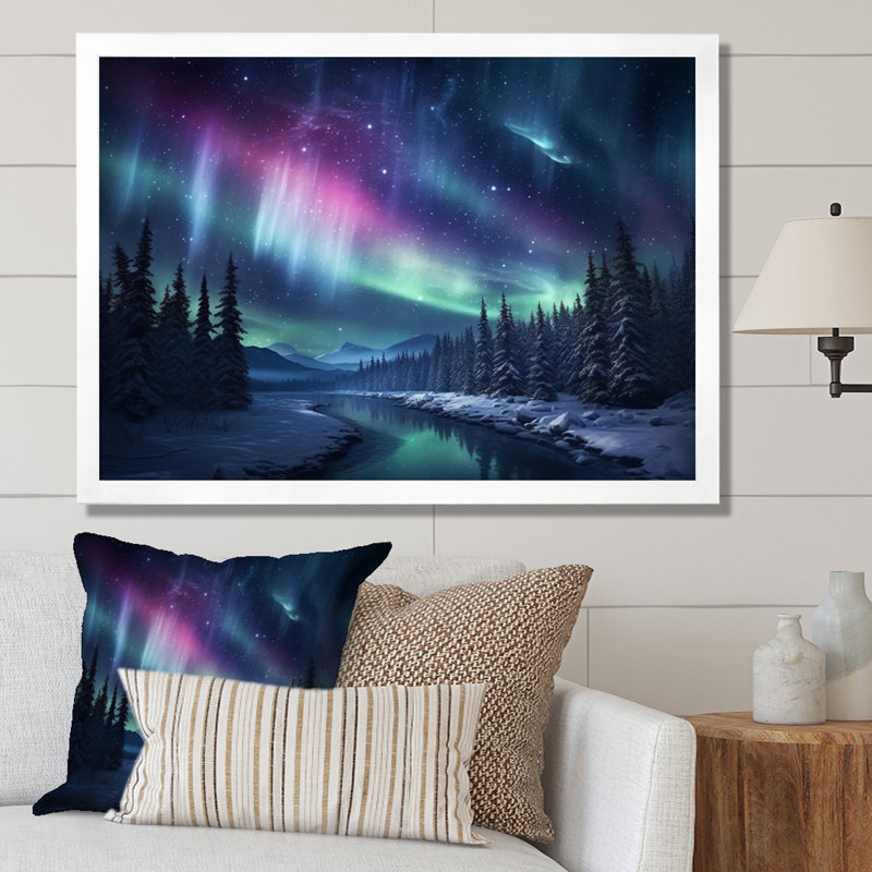 Northern Lights III - Aurore boréale, reproduction d'art sur toile, H 30 po x l 40 po x P 1,5 po, Cadre simple blanc