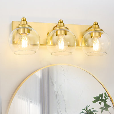 3 Light Diammable Bathroom Vanity Light Gold With White Glass
