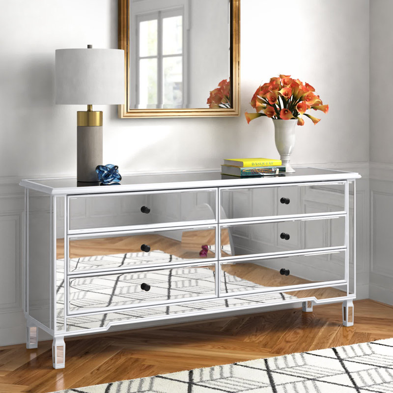 Commode double à miroir 6 tiroirs Brixton, Blanc