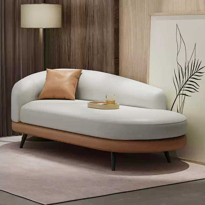 Chaise longue à pieds en métal - Confort spacieux, Accoudoir à gauche (vu de face), Brun / beige