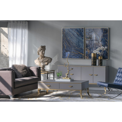 2 Blue And Gold Framed Art Panels, 30.5X40, Stunning Marbled Pattern, Made From Quality Materials Of Panels With Frame, 30.5"X40", Wonderment, For Any Occasion
