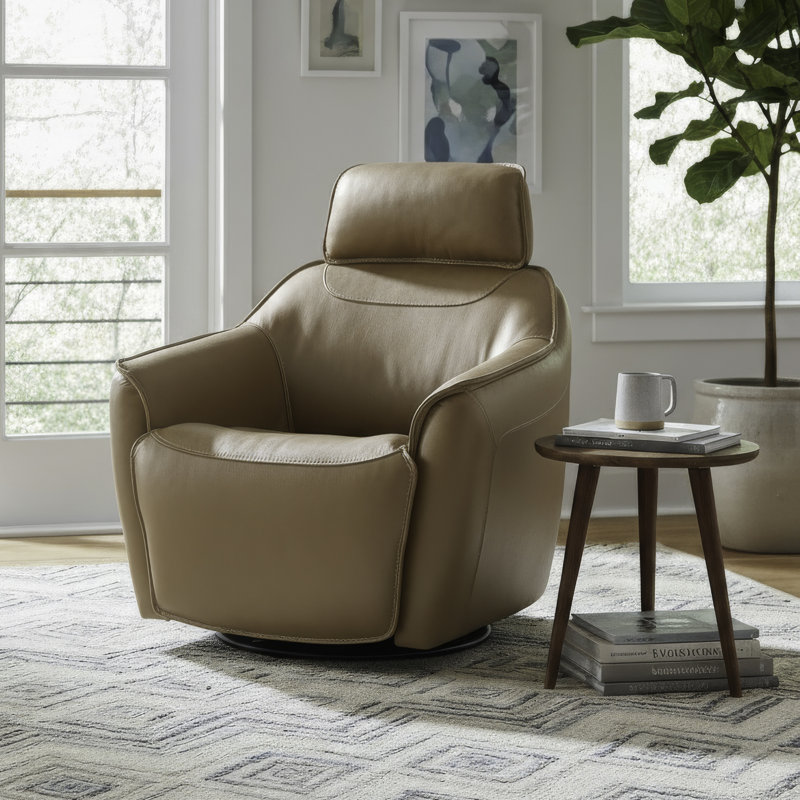 Swivel Accent Chair W/ Power Footrest & Tilt, Tan