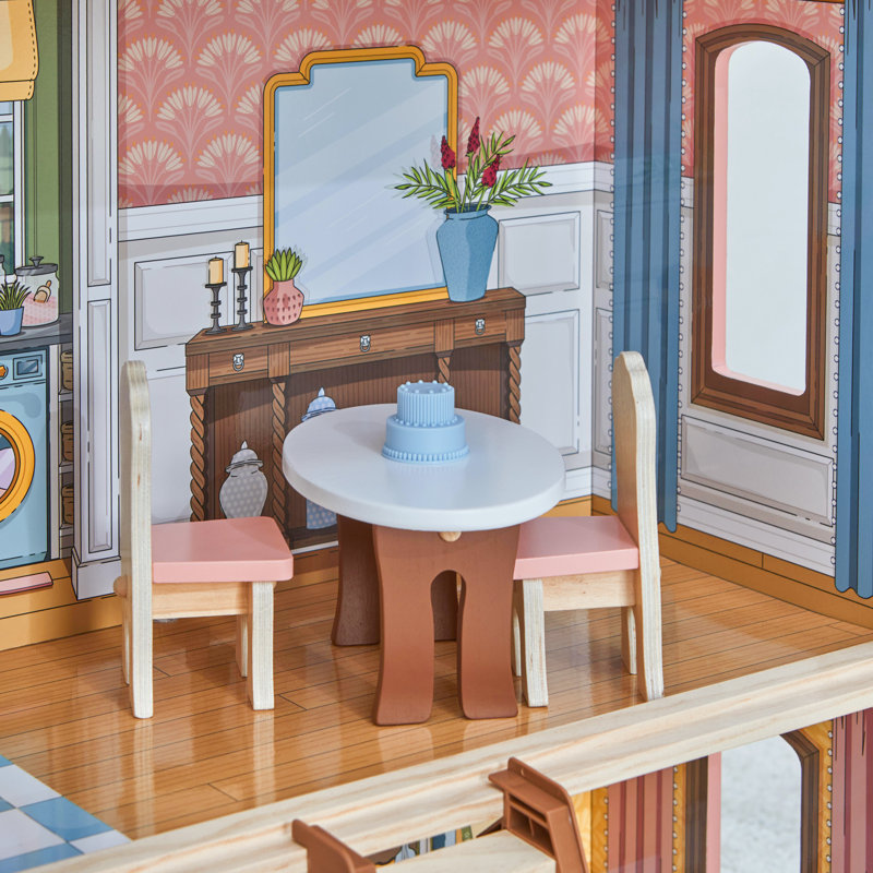 Charlotte Classic Wooden Dollhouse With 15-piece Accessories, For 12-inch Dolls