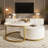 Modern Round Nesting Coffee Table Fluted With Drawer In White & Gold In 31.5''