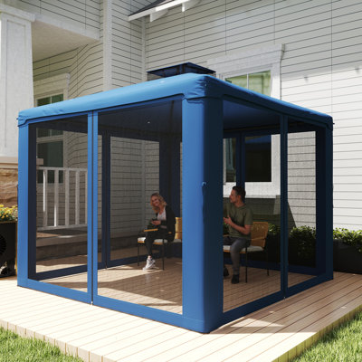 Pavillon de jardin d'extérieur avec pavillon et filet, bleu foncé