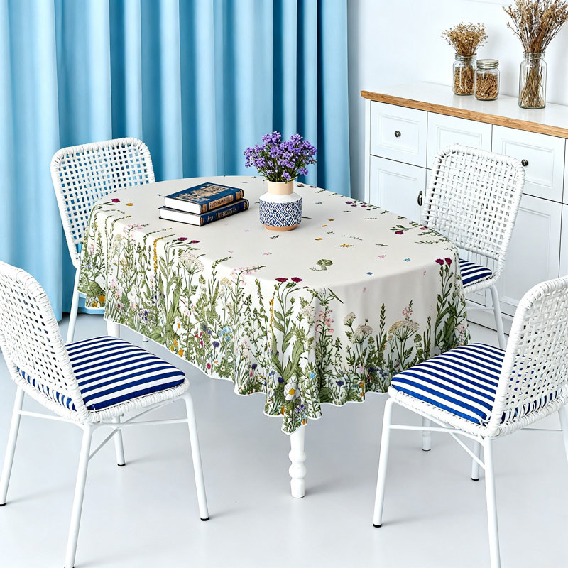 Oval tablecloth, floral-patterned table cover, suitable for party, picnic and dinner decoration.(Beige)