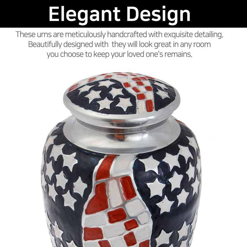 Alcott Hill® Cremation Urn for Patriotic and Veteran Human Ashes for Adults, Funeral Burial Handcrafted Decorative Urns with Velvet Bag for Easy Preservation and Portability [American Flag]