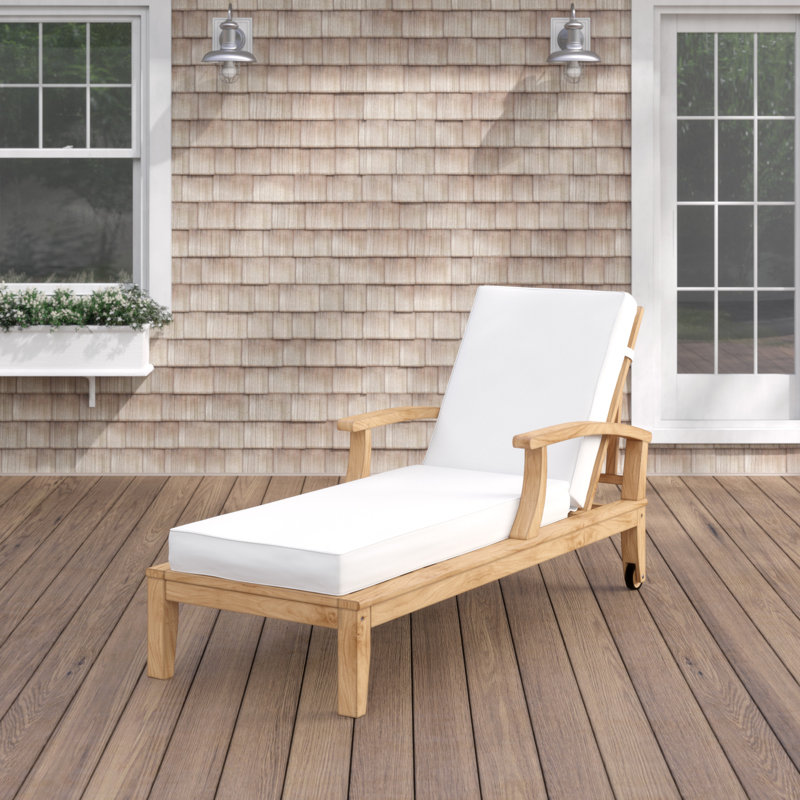 Natural Teak Outdoor Chaise Lounge with White Cushions